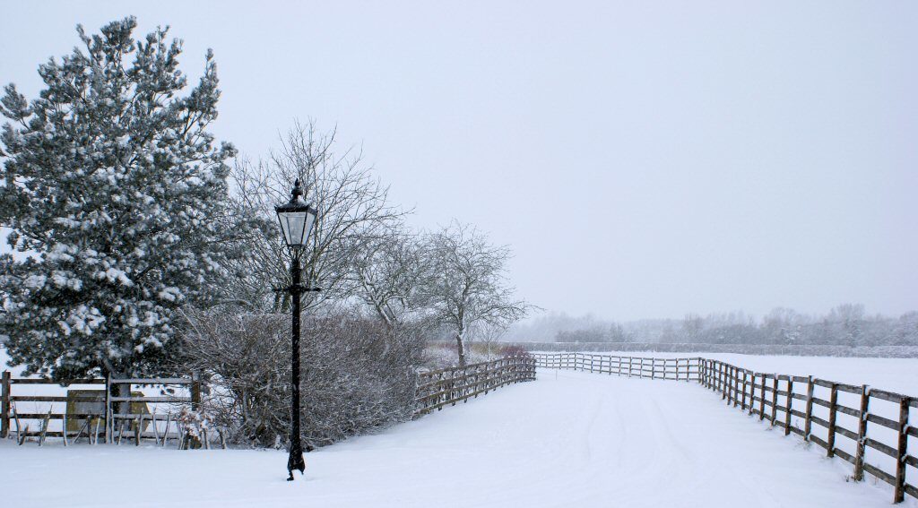 grange farm in snow